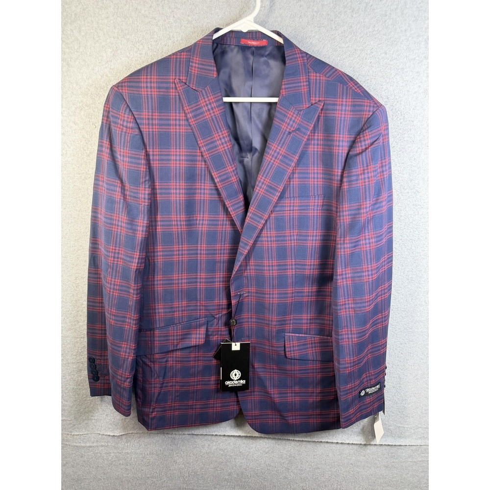 Akademiks Blazer Mens 44R Blue Red Plaid Tailored Fit Sport Coat Jacket Casual